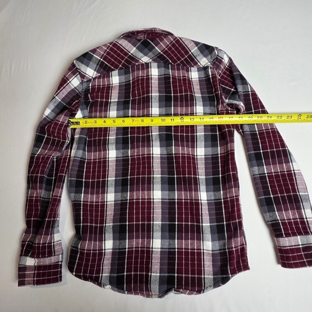 American Eagle Flannel Shirt Mens XS Burgundy Plaid Classic Fit Cotton Button Up - Picture 3 of 5